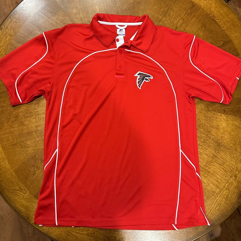 Atlanta Falcons Russell Athletic Mens Red Polo Shirt L Dri-Power Embroidered
